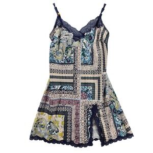 Victorias Secret Nightgown XS Blue Paisley Lace Trim Cami Dress Lingerie Y2K